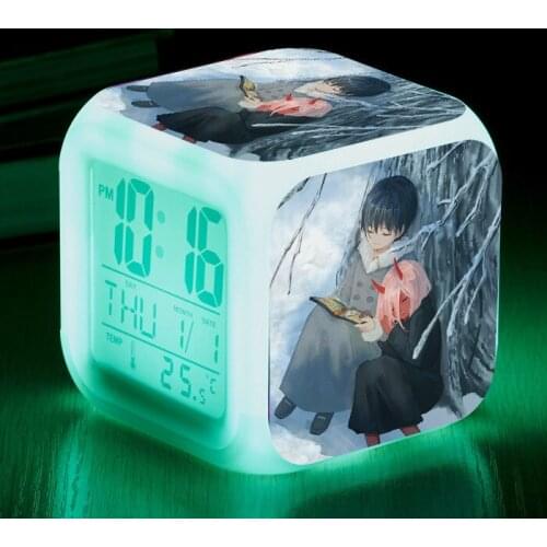 Anime National Team 2 Printed Alarm Clock 7 Color Change Night Light Led Digital Clock Desk Wake Up Alarm Clock