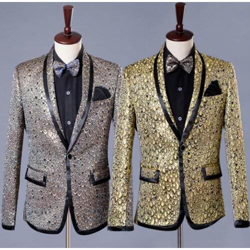 Blazer men groom suit set with pants mens wedding suits costume singer star style dance stage clothing formal dress gold