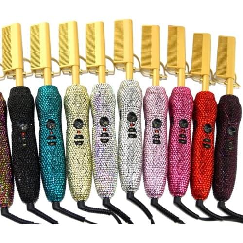 Bling Crystal Diamond Hot Comb Electric Hot Sale HighTemperature Hair Straightener For Curly Hair