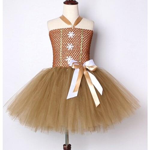 Brwon Gingerbread Man Tutu Dress for Girls Christmas Dresses Kid Halloween Costume for Child Xmas Dress Up Clothes 1-12 Years