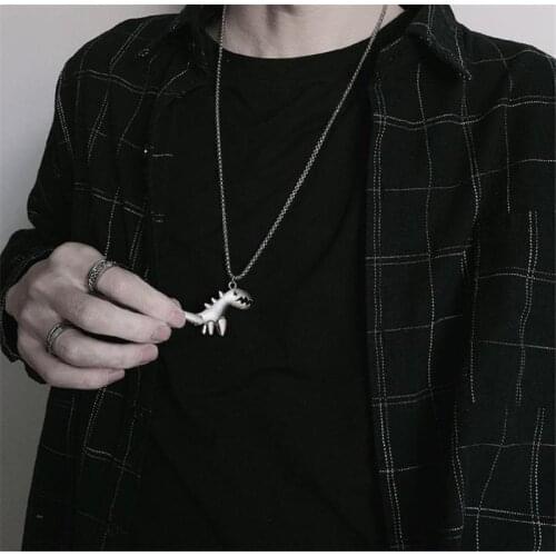 Stainless Steel Dinosaur Pendant Necklace Punk Neck Chain For Women Men Hiphop Paired Pendants Friendship Couple Necklace Gifts