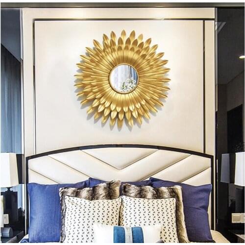 European Wrought Iron Round Gold Sunglasses Wall Sticker Home Livingroom Sofa Background Decorative Mirror Wall Hanging Crafts