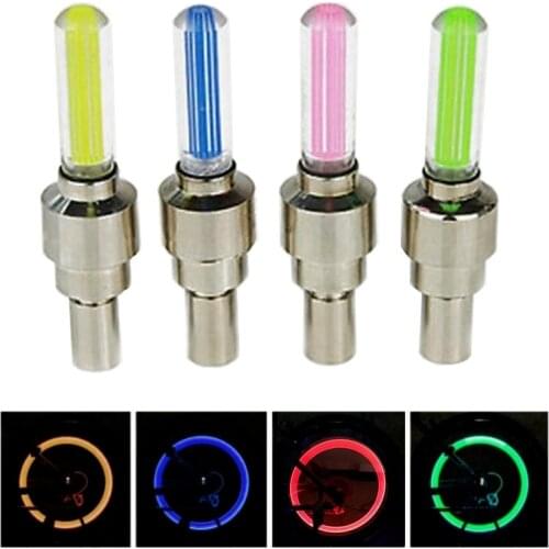 2PCS Battery-free Bicycle Light LED Bicycle Tail Light Neon Bicycle Spoke Light Mountain Bike Wheel Nozzle Valve Cap Light