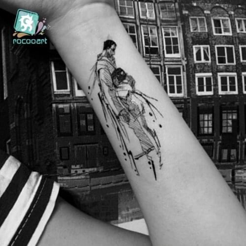 HC-339/Rocooart Waterproof Temporary Tattoo Sticker Father and Daughter Embrace Fake tattoo For Man Girl 10.5X6cm
