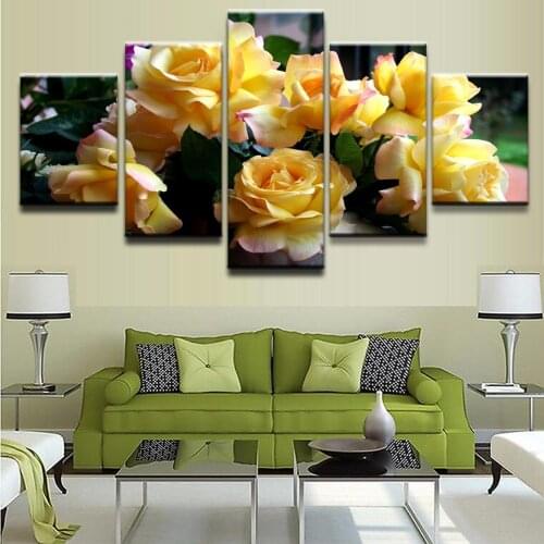 HD Prints Pictures For Living Room Wall Art Framework 5 Pieces Yellow Rose Flower Posters Paintings Home Decor Canvas Poster