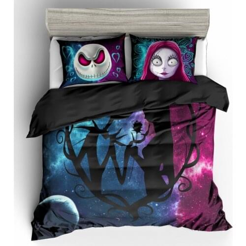 3D Skull Nightmare Christmas Duvet Cover Sets,Jack and Sally Valentines Day Rose Decor,100% Microfiber Galaxy Bedding Set 3pcs