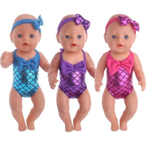 ZWSISU Doll Clothes Accessories Mermaid Swimsuit + Bow Hair Band fit 43cm baby doll,the children best gift