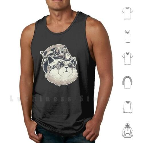 Steampunk Cat Tank Tops Vest Sleeveless Steampunk Cat Top Hat Mechanical Vintage Steam Punk Retro