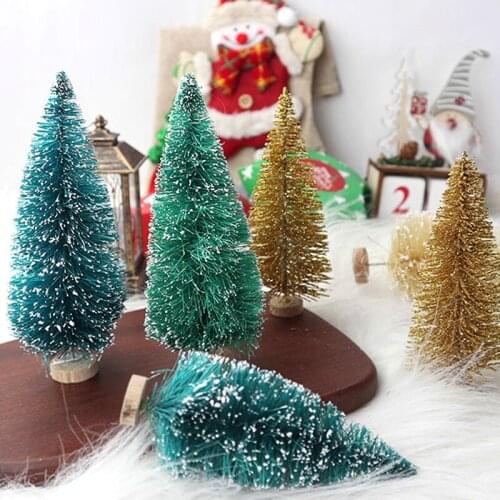 8pcs/lot Mini Sisal Trees Fake Christmas Tree Artificial Christmas Ornament Tabletop Decor Bottle Brush Trees Snow Frost Trees