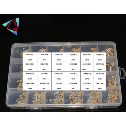 24values*20pcs =480pcs Monolithic Ceramic Capacitor 10pF~10uF,ceramic capacitor Assorted Kit + BOX