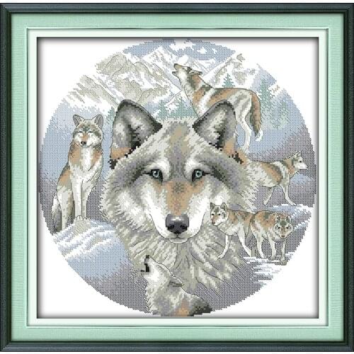 Spirit of the wolf cross stitch kit 14ct 11ct pre stamped canvas cross stitching animal lover embroidery DIY handmade needlework