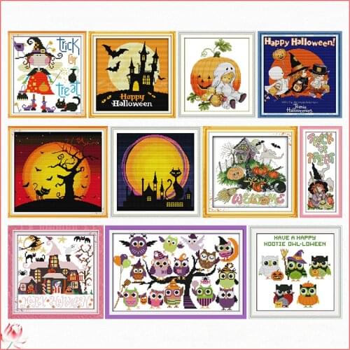 Halloween Series Cross Stitch Kits 11ct 14ct Counted Printing Patterns Canvas Embroidery Kit DIY Needlework Set Handmade Gift