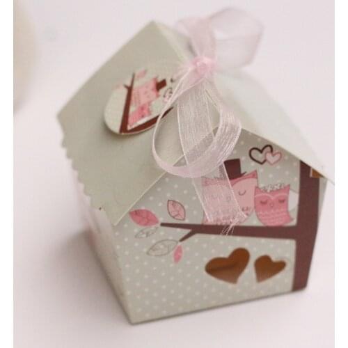 New Hollow Bird Cartoon House Shape Candy Box Packaging Box for Paper Gift Heart Window Boxes Wedding Engagement Birthday Party