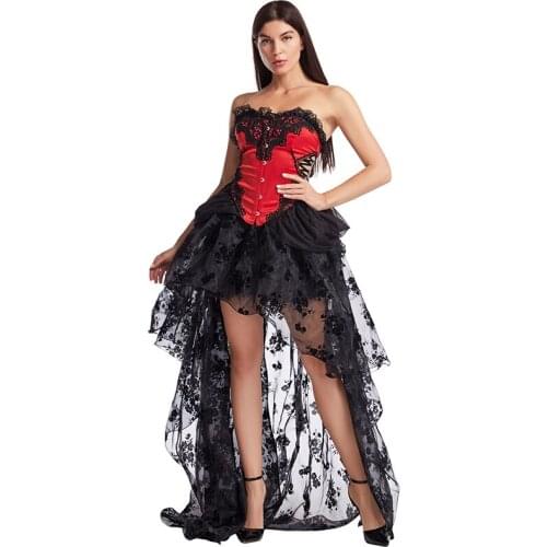 Newest Corset Dress Suit Gathering Body Shaping Trainer Vintage Fashion Sexy Lolita Style Clubwear Corset Top and Skirt Set