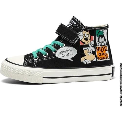 Disney New 2021 Children Canvas Shoes High Top Casual Girls Sneakers Autumn Winter Teenage Boy Shoes Mickey Duck Kids Sneakers