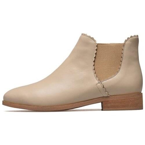 New Simple Solid Full Grain Leather Ankle Boots Wooden Low Heels Women Gladiator Elastic Slip On Female Spring Short Boots