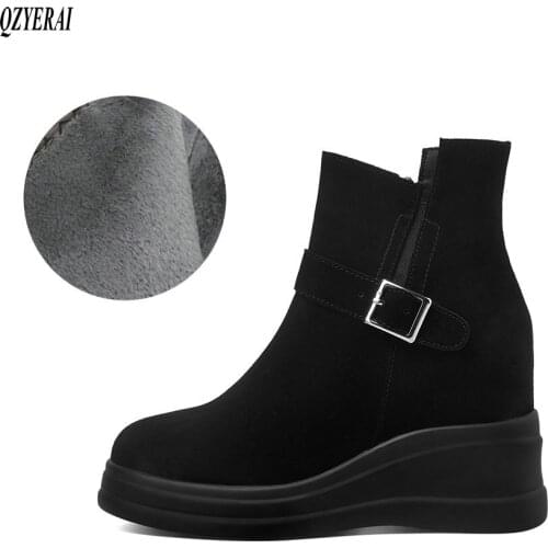 New Winter women shoes natural Genuine leather Chelsea boots ankle bottom of thick Warm fur Female boots 100% cowhide snow boots