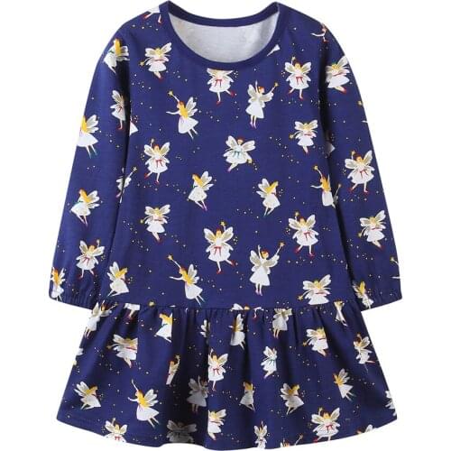 Funnygame New Arrival Long Sleeve Animals Ducks Print Cotton Girls Dresses for Autumn Spring Childrens Clothing Pockets Dress