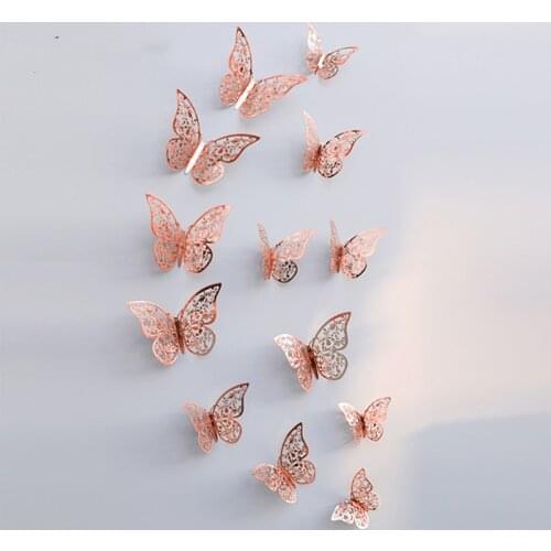 New 12 Pcs 3D Hollow Wall Stickers Butterfly Fridge for Home Decoration Mariposas Decorativas Wall Decor Mariposas Decorativas