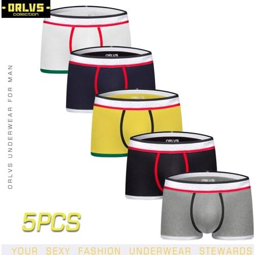 ORLVS 5PC/LOT Men Underwear Men Boxer Gay Men Underwear Comfortable Boxer Cuecas Gay Cotton Panties Breathable Sexy Men Boxer