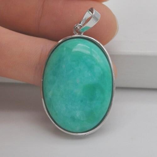 Amazonite Stone Bead Oval Pendant Jewelry For Woman Gift S922