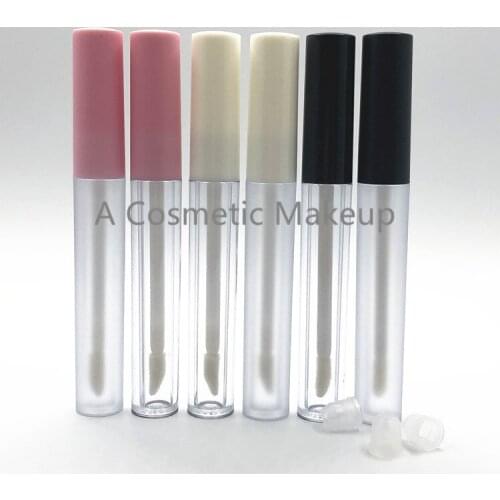 2.5ml Plastic Frosted Lip Gloss Tube Empty Lip Balm Container With White/Pink Lid,Round Lipgloss Refillable Bottles Makeup Tools