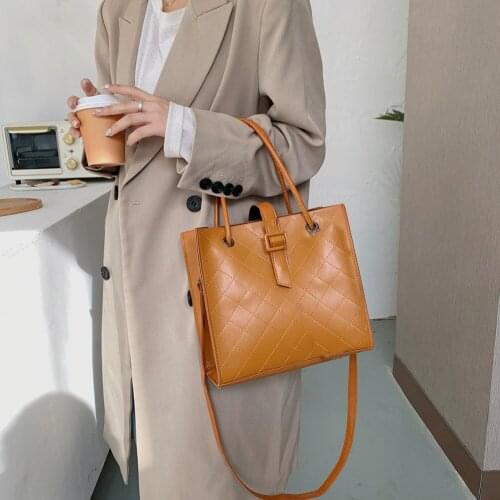 Popular Simple Female Daily Bag Simple Embroidered Shoulder Bag Women Street Leather Solid Square Crossbody Tote