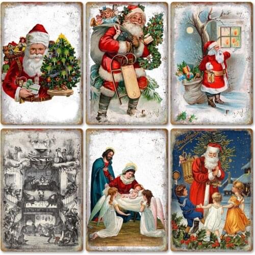 Festival Christmas Santa Claus Tin Sign Vintage Metal Poster Kitchen Home Bedroom Wall Art Decor Tinplate Signs Plaques