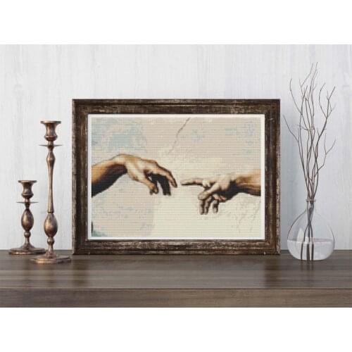 Drop Shipping Embroidery Hands of God and Adam Cross Stitch Pattern with 100% Cotton Floss & Free Shipping for Home Decor