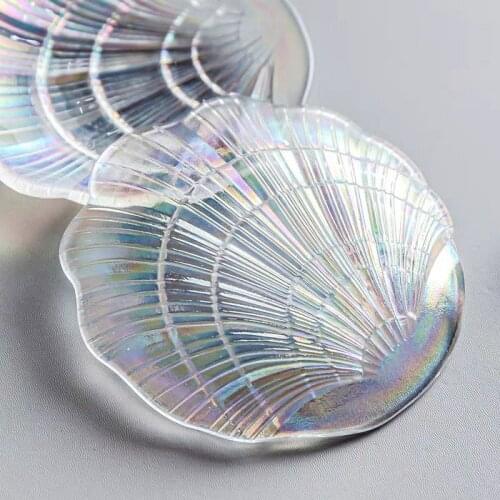 1PCS Rainbow Tray Colorful Glass Plate Creative Dish Shell Shape Jerwelry Storage Snack Fruit Plate Household Breakfast Dishes