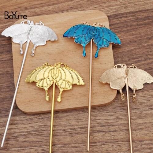 BoYuTe (10 Pieces/Lot) 59*39MM Alloy Butterfly Hair Stick Materials Handmade Diy Antique Chinese Clothing Accessories