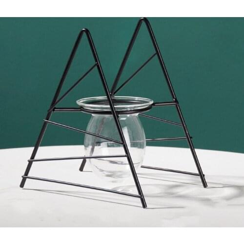 Glass Propagation Station Small Bud Vase With Metal Frame Flowerpot Home Kitchen Art Decor Hydroponic Plant