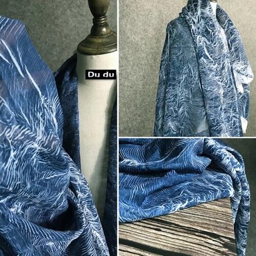 50*145cm Crushed texture Clothing Fabric Lake blue Toothpick white Stripe Restoring ancient Fabric DIY
