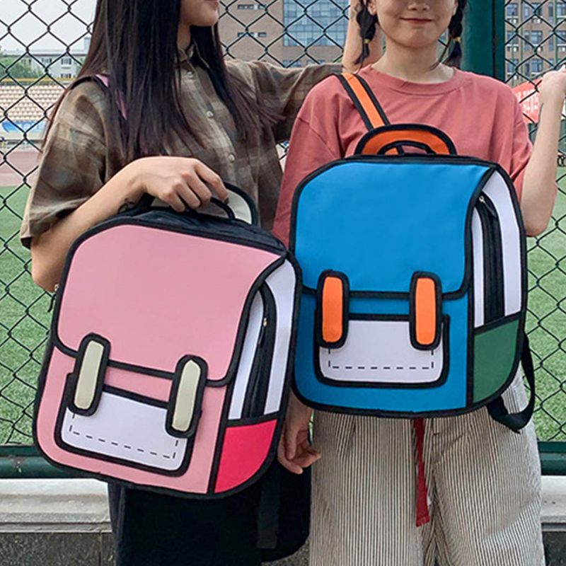 Creative Women 2D Drawing Backpack Cartoon School Bag Comic Bookbag for Teenager Girls Daypack Travel Rucksack