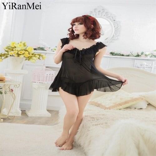 YiRanMei New Black Sexy Lingerie hot Lace Mesh Transparent Short Skirt And Sexy Thong Panties Erotic Sexy Underwear