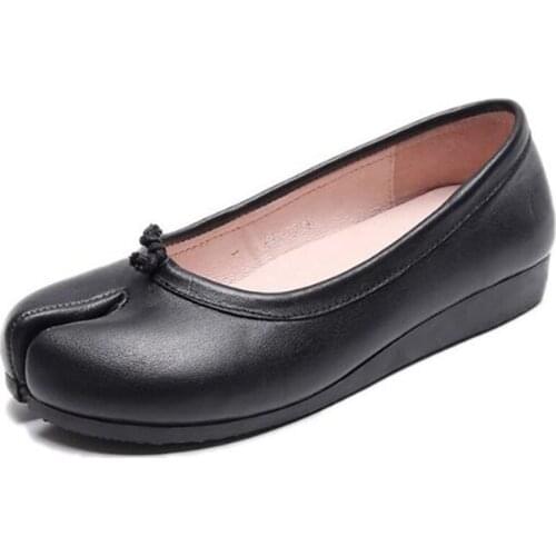 2020 Genuine Leather Flat Shoes Woman Hand-sewn Genuine Leather Loafers Slip On Round Toe soft Retro Comfortable shoes woman