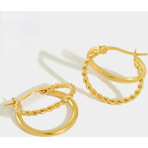 2021 Ladies New Stainless Steel Silver Double-layer Twist Hoop Earrings Women Simple Classic Temperament Trendy Jewelry Handmade