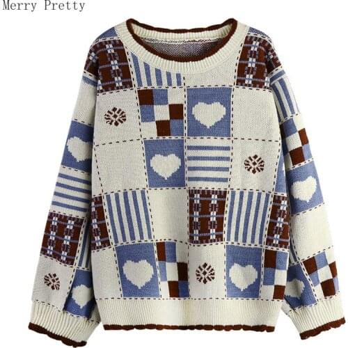 Heart Embroidery Jacquard Women Knitted Pullover Sweaters 2021 Summer New Long Sleeve O-neck Sweet Girly Soft Top