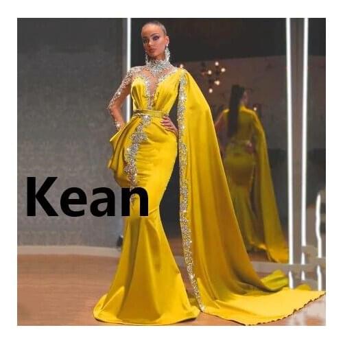 Old Yellow Mermaid Vestidos De Festa Evening Dresses With Jacket robe de soiree Evening Gowns Prom Dress Custom Made