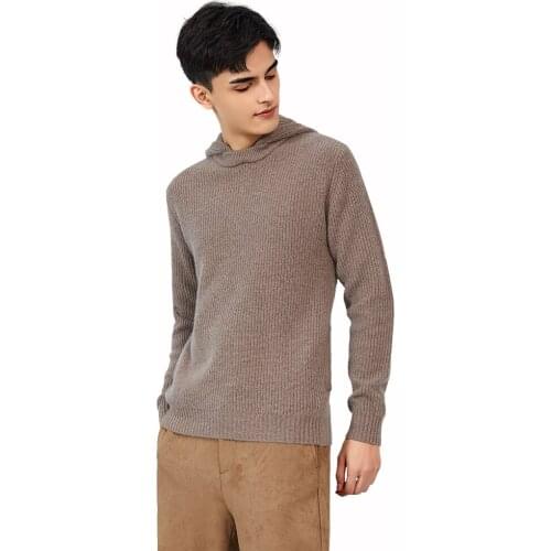 Zhili Mens 100% Cashmere Thicken Knit Hooded Collar Pullover Sweater