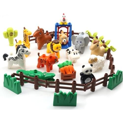 Animals Big Size Zoo Farm Building Blocks Education Children Kids Gifts Panda Giraffe Zebra Elephant Creativity Kawaii Toys Gift