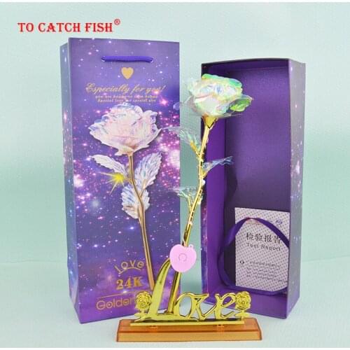 1 Pcs Glitter Colored gold Rose,Gift box Galaxy Rose with Love Base Luminous Rose Valentine Mothers Day Anniversary Gift
