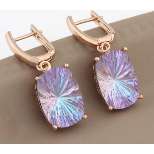 2021 New Fashion Luxury Big Earrings Square Shape Design 585 Rose Gold Color Dangle Earrings For Women Wedding Elegant Jewelry