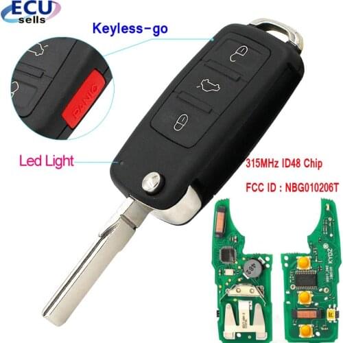 3+1 button Keyless-go Remote Key 315MHz ID48 Chip Fob for Volkswagen 2011-2017 (Models with Prox) FCC ID : NBG010206T