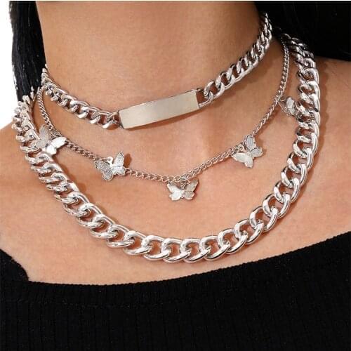 3 Pcs/Set Bohemia Women Necklaces Set Butterfly Long Metal Clavicle Chain Multilayer Necklace Wedding Party Jewelry
