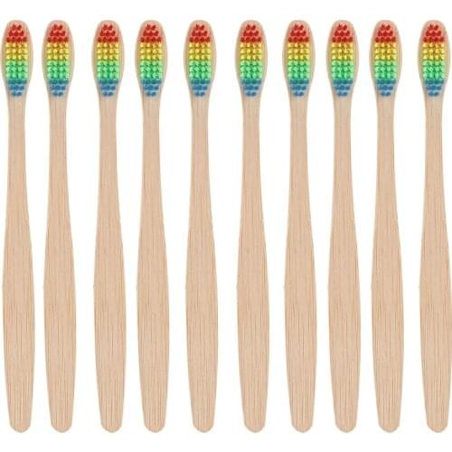 4pcs Rainbow Bamboo Toothbrush Oral Care Soft Bristle Head Colorful Hair + Wooden Handle Tooth Brush With Box Drop Shipping
