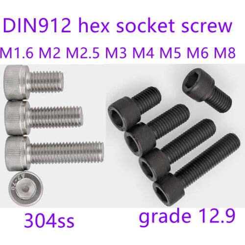 5-50PCS DIN912 m1.6 m2 m2.5 m3 m4 m5 m6 m8 allen head Stainless steel 304/ 12.9 grade Hexagon hex socket cap head screw bolts