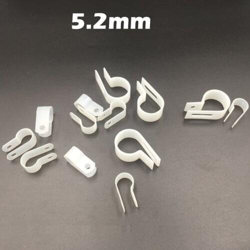 500pcs 5.2mm White Plastic Wire Hose Tubing Fanstening R-Type Line Card Fixed Cable Tie Mount Organizer Holder U R Clip Clamp