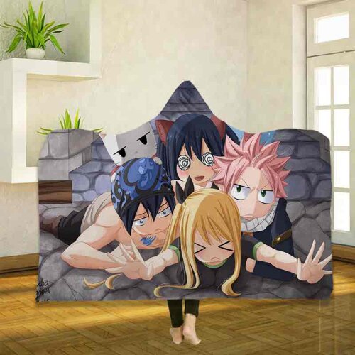 Anime Fairy Tail 3D Printing Throw Hooded Blanket Wearable Warm Fleece Bedding Office Quilts Soft Adults Travel 24