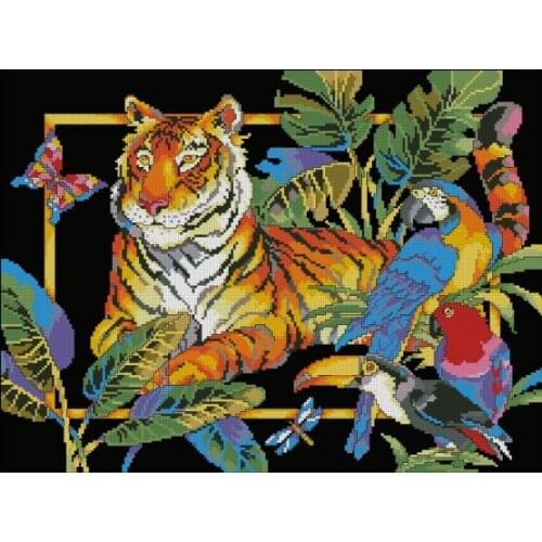 FREE delivery hot selling Top Quality counted cross stitch kit tiger and parrot bird animal